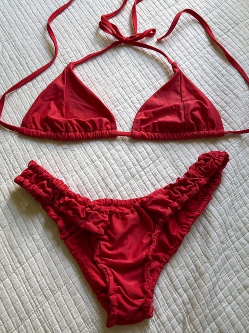 Princess Polly Red Ruffle Triangle Bikini Set